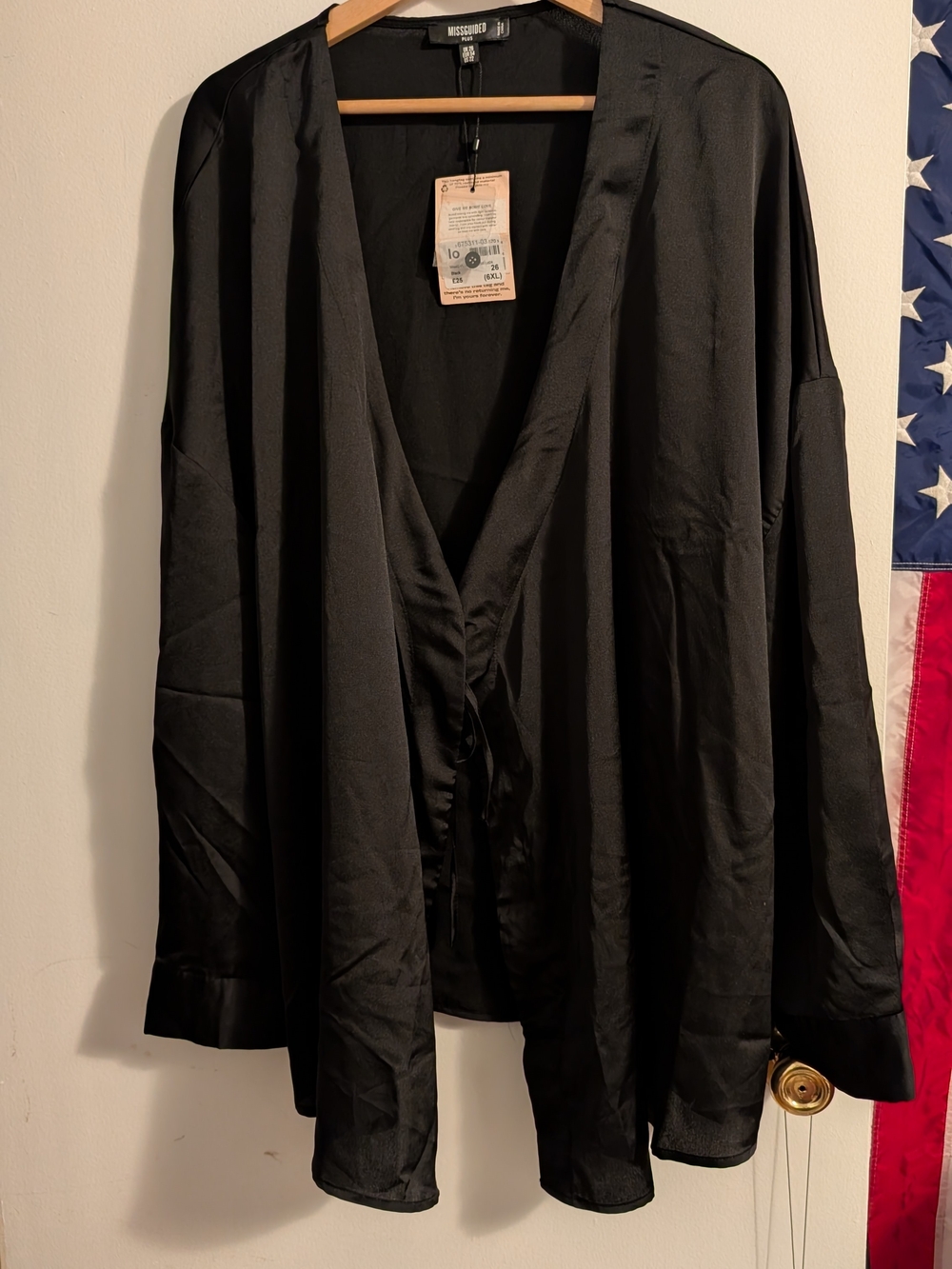 Missguided Black Satin Wrap Blouse